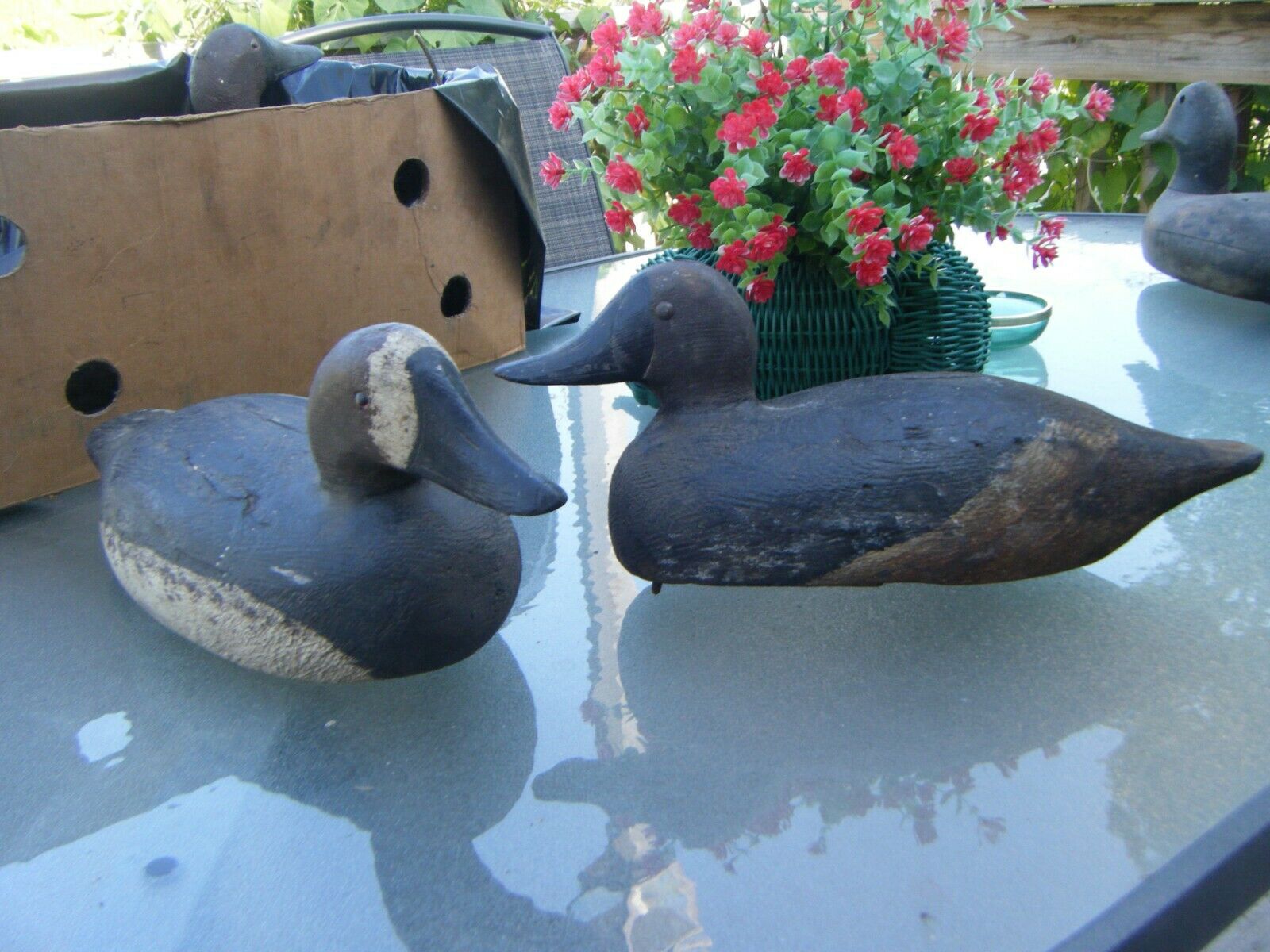 Lot Of 2 Antique Mason ? Hand Carved Wooden Duck Decoys